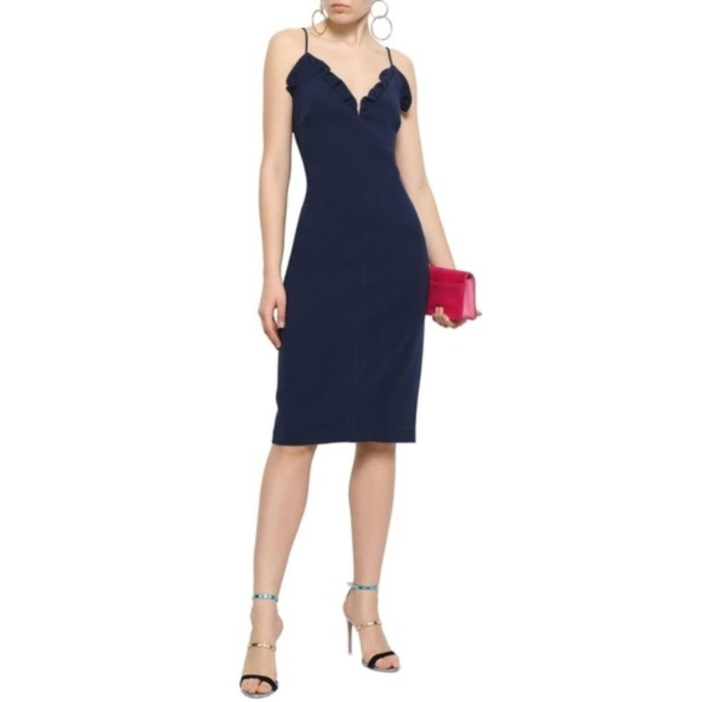 NWT Black Halo Cady Navy Blue Ruffle Slip Dress